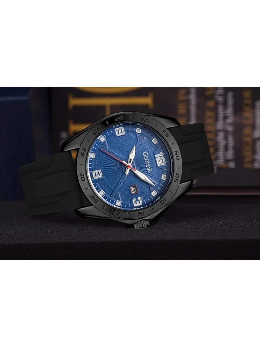 Men's Black And Blue Analog Quartz Stylish Waterproof Silicone Band Wrist Watch